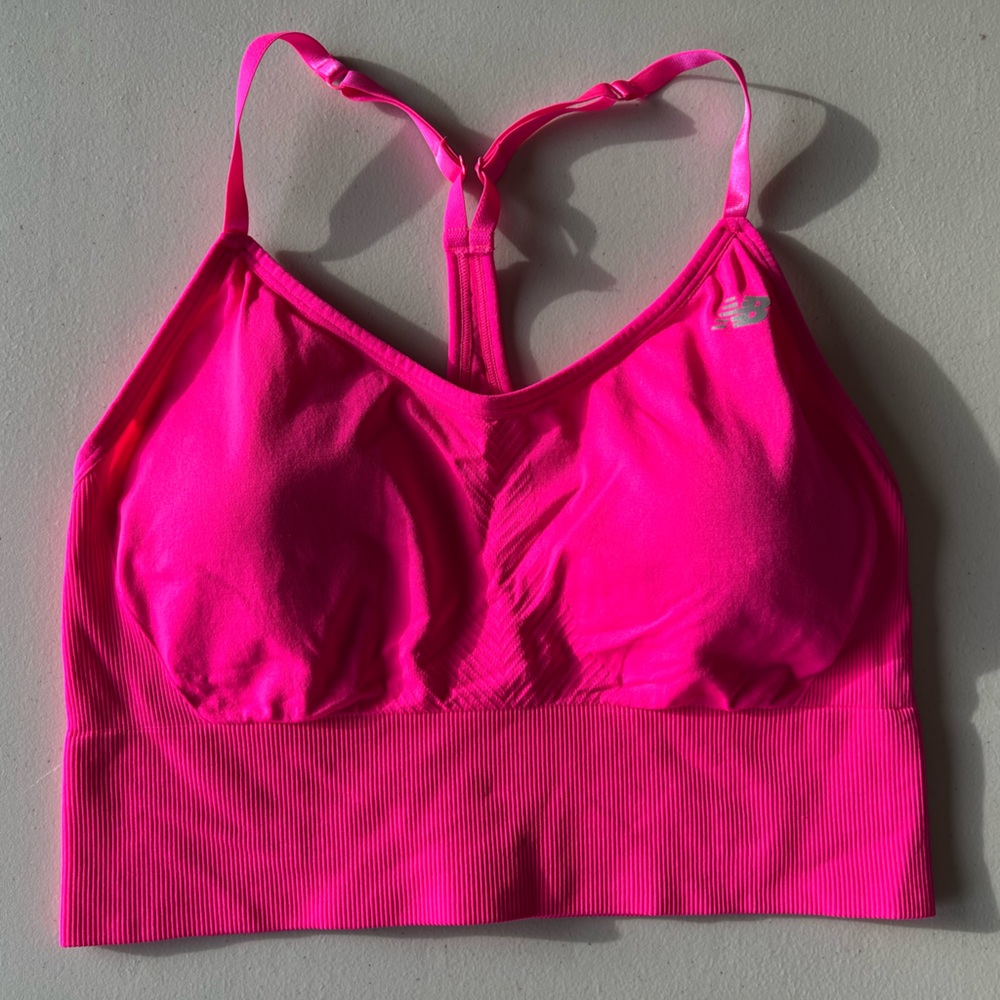 New Balance Hot Pink Cropped Ribbed Adjustable Sports Bra Tank Top Size XL